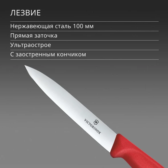 Нож кухонный Victorinox Swiss Classic (6.7701.C1) стальной универсальный для чистки овощей и фруктов лезв.100мм прямая заточка красный