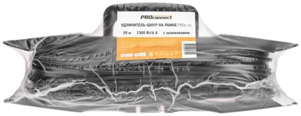 Удлинитель силовой PROconnect PROc-Uc (13-4915) 3x0.75кв.мм 1розет. 30м ПВС 6A пласт.рамка черный