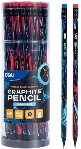 Карандаш ч/г Deli EC044-HB 2.2мм HB кругл. липа ассорти Graffiti texture ластик