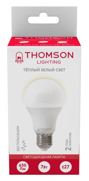 Лампа светодиодная Thomson TH-B2001 7Вт цок.:E27 груша 220B 3000K св.свеч.бел.теп. A (упак.:1шт)
