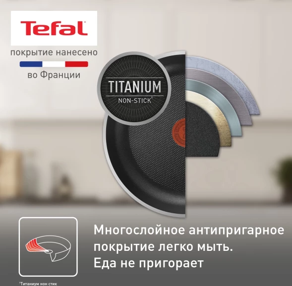 Сковорода Tefal Easy Plus 04237128 круглая 28см покрытие: Titanium ручка несъемная (без крышки) черный (9100054097)