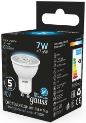 Лампа светодиодная Gauss MR16 7Вт цок.:GU10 спот 220B 4100K св.свеч.бел.нейт. MR16 (упак.:1шт) (101506207)