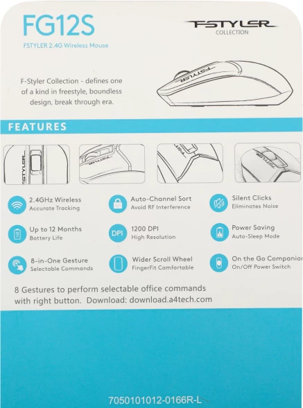 Мышь A4Tech Fstyler FG12S Panda белый/черный оптическая (1200dpi) silent беспроводная USB (3but)