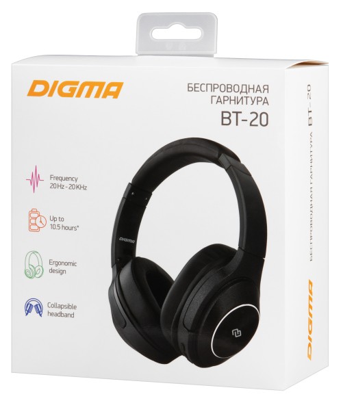 Гарнитура накладные Digma BT-20 ANC черный беспроводные bluetooth оголовье (BT20)
