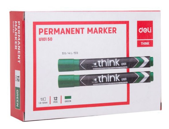 Маркер перманентный Deli EU10150 Think скошенный пиш. наконечник 1.5-5мм зеленый