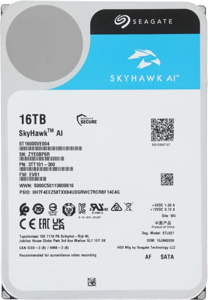 Жесткий диск Seagate SATA-III 16TB ST16000VE004 Surveillance SkyHawkAI 512E (7200rpm) 512Mb 3.5&amp;quot;