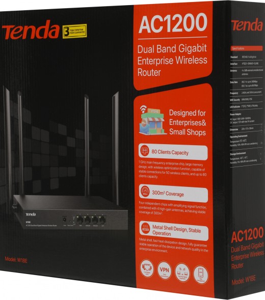Роутер беспроводной Tenda W18E AC1200 10/100/1000BASE-TX черный