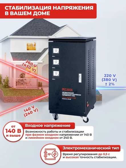 Стабилизатор напряжения Ресанта ACH-30000/3-ЭМ трехфазный черный (63/4/7)