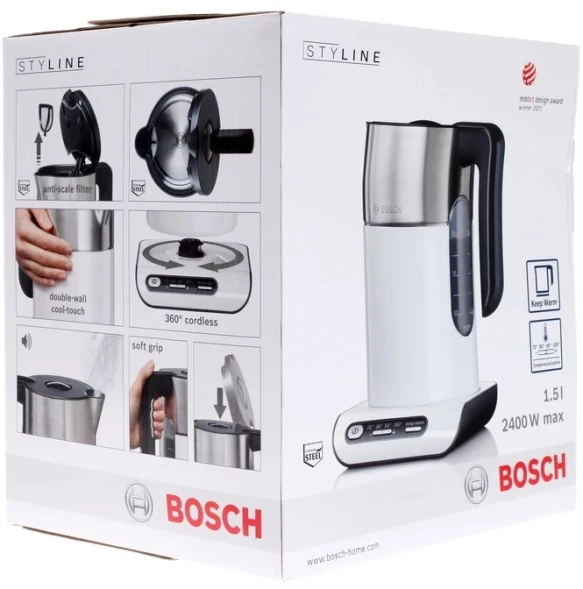 Чайник электрический Bosch TWK8611P 1.5л. 2400Вт белый/серебристый корпус: пластик/металл