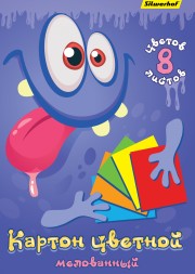 Картон цветной Silwerhof мелов. 8л. 8цв. A4 Монстрики 230г/м2 1диз. обл.мел.картон папка