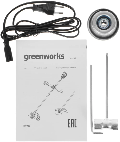Триммер электрический Greenworks GD40BCB аккум. разбор.штан. реж.эл.:леска/нож