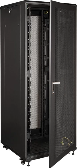 Шкаф серверный Lanmaster (TWT-CBB-47U-8X10-P1) напольный 47U 800x1000мм пер.дв.перфор. задн.дв.перфор.2-хст. 2 бок.пан. 800кг черный 926мм 131.2кг 2277мм IP20 металл