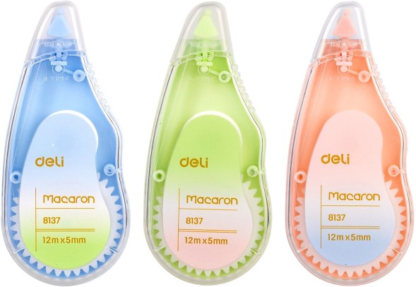 Лента коррект. Deli EH333 12мx5мм ассорти корпус белый блистер (упак.:3шт)