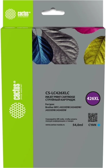 Картридж струйный Cactus CS-LC426XLC голуб.пигм. (54мл) для Brother MFC-J4335DW/J4340DW/J4535DW/J4540DW с чипом