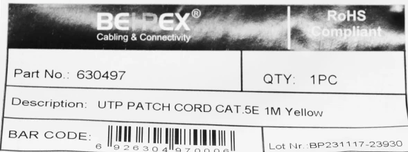 Патч-корд cat.5E molded 1м желтый RJ-45 (m)-RJ-45 (m) (упак.:1шт)