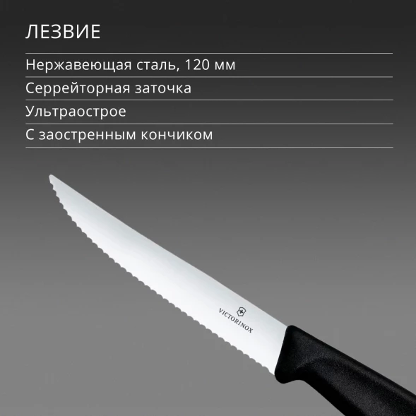 Нож кухонный Victorinox Swiss Classic Gourmet (6.7933) стальной разделочный для стейка/пиццы лезв.120мм серрейт. заточка черный