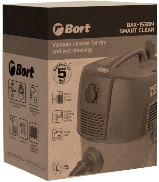 Строительный пылесос Bort BAX-1530M-Smart Clean 1600Вт (уборка: сухая/влажная/выдув/сбор воды) черный