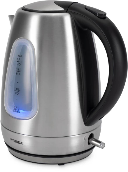 Чайник электрический Hyundai HYK-S7407 1.7л. 2200Вт серебристый матовый/черный корпус: металл