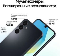Смартфон Samsung SM-A165F Galaxy A16 128Gb 4Gb черный моноблок 3G 4G 2Sim 6.7&amp;quot; 1080x2340 Android 14 50Mpix 802.11 a/b/g/n/ac NFC GPS GSM900/1800 GSM1900 A-GPS microSD max1024Gb