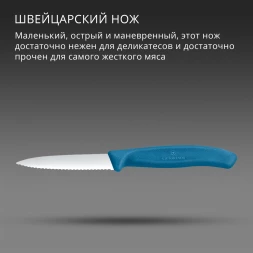 Нож кухонный Victorinox Swiss Classic (6.7632.C1) стальной универсальный для чистки овощей и фруктов лезв.80мм серрейт. заточка синий