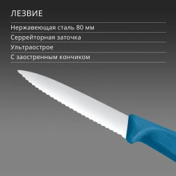 Нож кухонный Victorinox Swiss Classic (6.7632.C1) стальной универсальный для чистки овощей и фруктов лезв.80мм серрейт. заточка синий