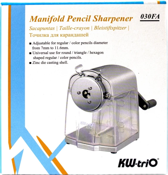 Точилка для карандашей механическая Kw-Trio 30FA Мельница 30FA 1 отверстие металл серебристый