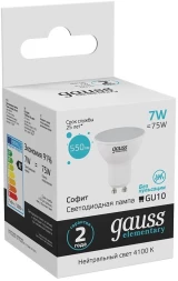 Лампа светодиодная Gauss 7Вт цок.:GU10 рефлек. 220B 4100K св.свеч.бел.нейт. MR16 (упак.:1шт) (13627)