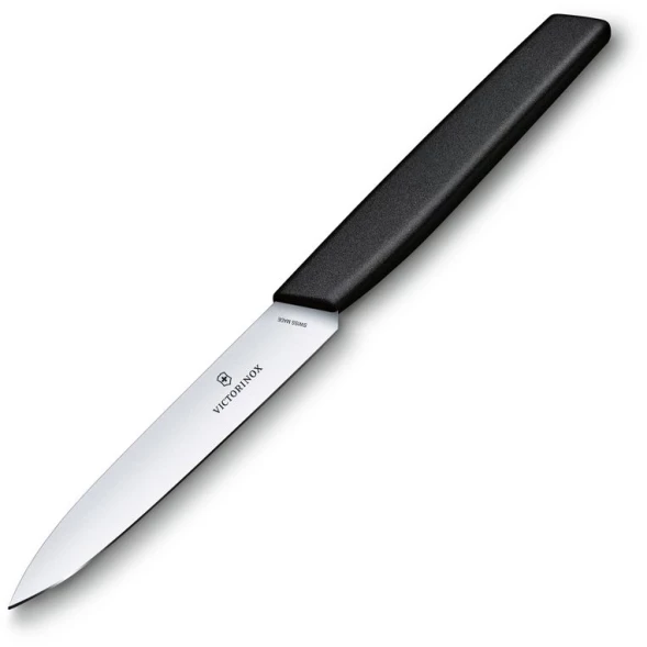 Нож кухонный Victorinox Swiss Modern (6.9003.10) стальной универсальный для чистки овощей и фруктов лезв.100мм прямая заточка черный