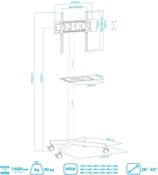 Стойка для телевизора Kromax OMEGA-18 черный 26"-65" макс.40кг напольный мобильный