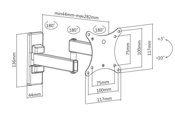 Кронштейн для телевизора Ultramounts UM875 черный 13&amp;quot;-27&amp;quot; макс.20кг настенный поворот и наклон