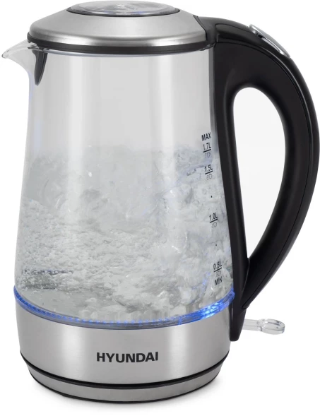 Чайник электрический Hyundai HYK-G8406 1.7л. 2200Вт прозрачный/черный корпус: металл
