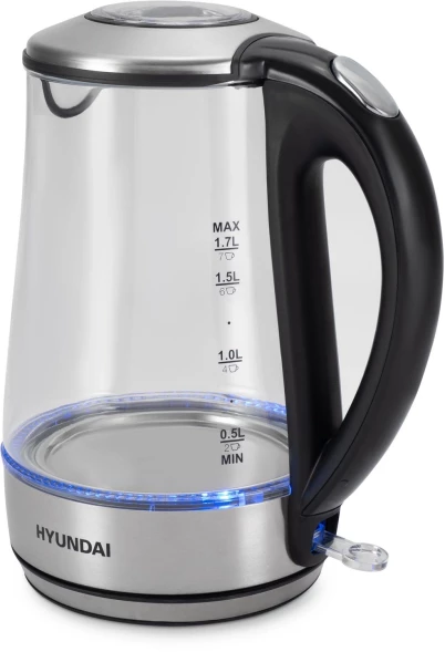 Чайник электрический Hyundai HYK-G8406 1.7л. 2200Вт прозрачный/черный корпус: металл