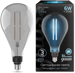 Лампа светодиодная Gauss Filament Vintage 6Вт цок.:E27 шар 220B 4000K св.свеч.бел.нейт. (упак.:1шт) (179802205)