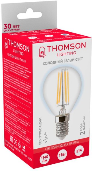 Лампа филам. Thomson Filament TH-B2338 11Вт цок.:E14 шар 220B 6500K св.свеч.бел.хол. Globe (упак.:1шт)