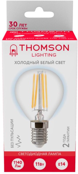 Лампа филам. Thomson Filament TH-B2338 11Вт цок.:E14 шар 220B 6500K св.свеч.бел.хол. Globe (упак.:1шт)