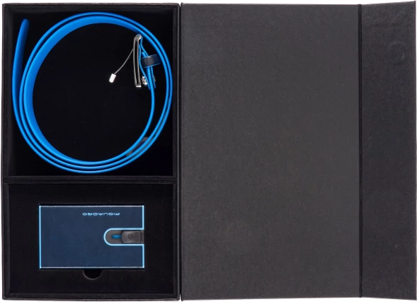 Набор подарочный мужской Piquadro Blue Square CUBOX15B2R/BLU2 ремень/чехол для кредитных карт 125х3.5см синий натур.кожа