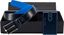 Набор подарочный мужской Piquadro Blue Square CUBOX15B2R/BLU2 ремень/чехол для кредитных карт 125х3.5см синий натур.кожа