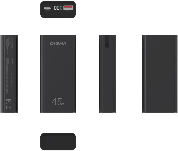 Мобильный аккумулятор Digma DGPF10E 10000mAh QC3.0/PD3.0 45W 4.5A USB-A/USB-C черный (DGPF10E45ABK)