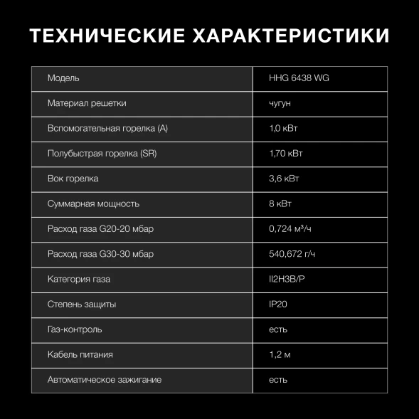 Газовая варочная поверхность Hyundai HHG 6438 WG белый