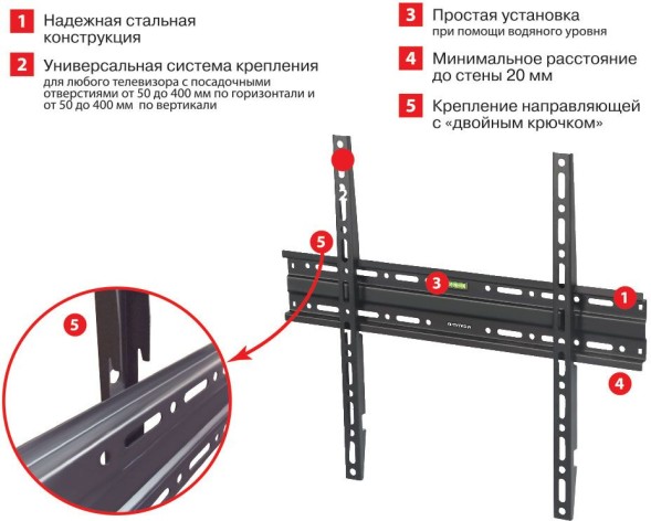 Кронштейн для телевизора Arm Media PLASMA-3 new черный 22&amp;quot;-65&amp;quot; макс.55кг настенный фиксированный