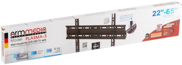 Кронштейн для телевизора Arm Media PLASMA-3 new черный 22&amp;quot;-65&amp;quot; макс.55кг настенный фиксированный