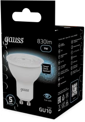 Лампа светодиодная Gauss 101506209 9Вт цок.:GU10 рефлек. 220B св.свеч.бел.нейт. MR16 (упак.:10шт)