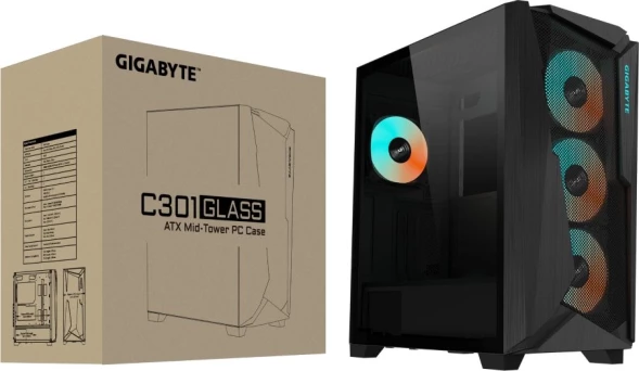Корпус Gigabyte C301G черный без БП ATX 2x120mm 5x140mm 2xUSB3.0 audio bott PSU