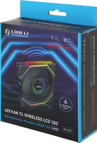 Вентилятор для корпуса Lian-Li Uni Fan TL Wireless LCD 120 LCD Reverse ARGB 120х124x28 черный 4-pin 31дБ (G99.12RTLLCD1W1B.R0) Ret