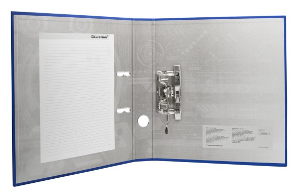 Папка-регистратор Silwerhof A4 75мм ПВХ/бумага синий без. окант. сборная смен.карм. на кор.