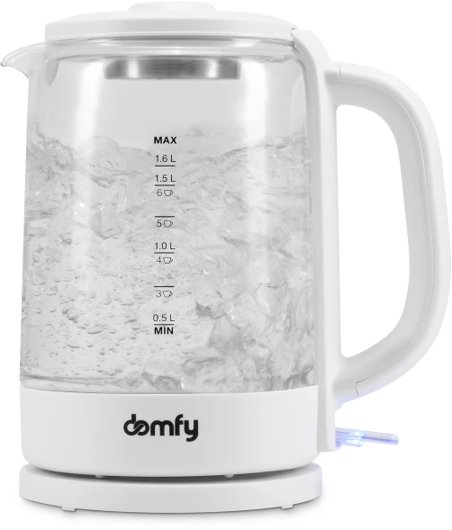 Чайник электрический Domfy DSW-EK304 1.6л. 2200Вт белый корпус: стекло/пластик
