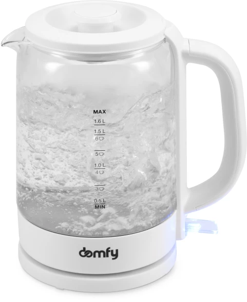 Чайник электрический Domfy DSW-EK304 1.6л. 2200Вт белый корпус: стекло/пластик