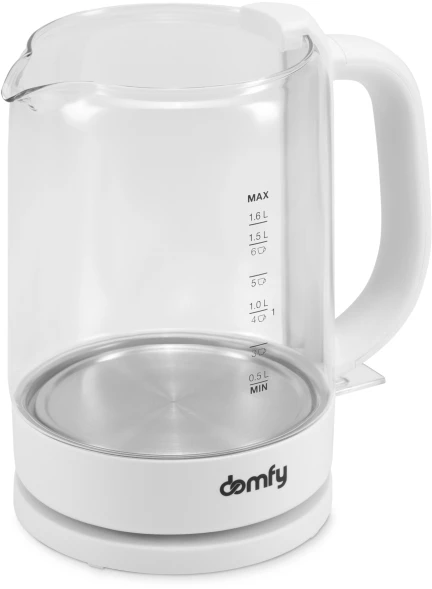 Чайник электрический Domfy DSW-EK304 1.6л. 2200Вт белый корпус: стекло/пластик