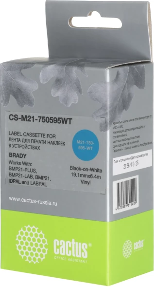 Картридж ленточный Cactus CS-M21-750595WT черный на белом 19.1x6.4 для Brady BMP21-PLUS/BMP21-LAB