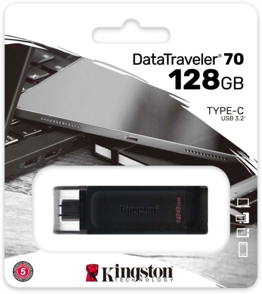 Флеш Диск Kingston 128Gb DataTraveler 70 Type-C DT70/128GB USB3.2 черный